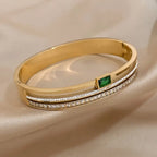 Elegant Stainless Steel Double Row Green Bracelet - Perfect Gift for Her, All-Season Wear