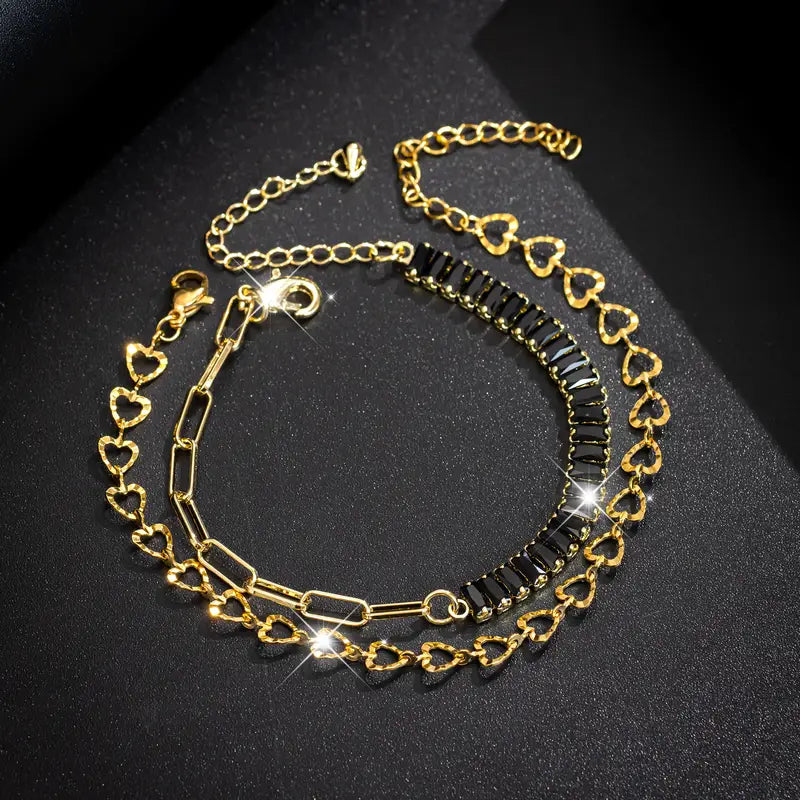 2pcs Spring/Summer Women's Fashion Heart Tennis Bracelet Jewelry Set, Vintage Gothic Style Halloween Bracelets.