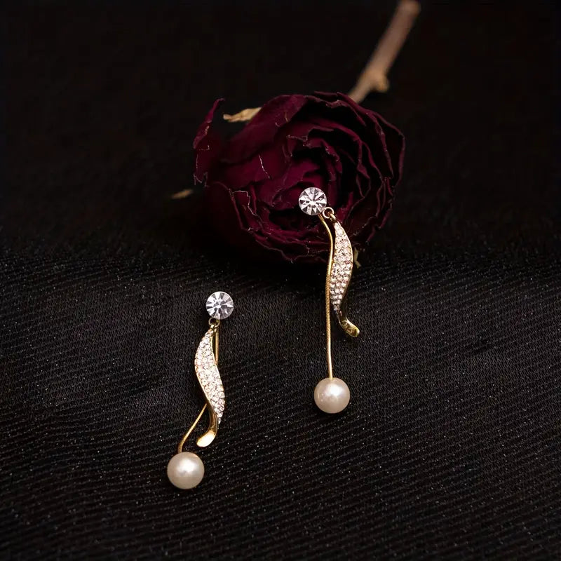 Elegant Geometric Imitation Pearl Tassel Dangle Earrings, Vintage Style.