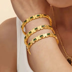 Vintage Inlay Green Zirconia Rectangle Stainless Steel Bangles Bracelets For Women