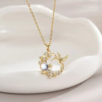 Elegant Synthetic Zirconia Bird And Floral Pendant Necklace.