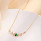 Elegant Copper Leaf & Branch Necklace with Cubic Zirconia for Women.
