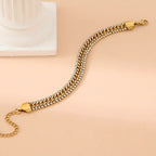 Adjustable Stainless Steel Women's Bracelet with Sparkling Accents - Elegant Golden