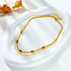 European And American Fashion Retro High-End Temperament Double-Layer Stacked Collarbone Chain Square Synthetic Gemstone Accessory Necklace