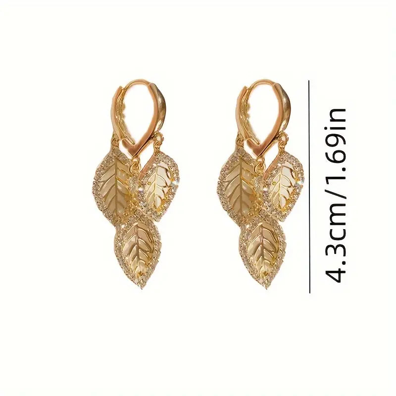 Elegant Drop Earrings Golden Leaf Design.