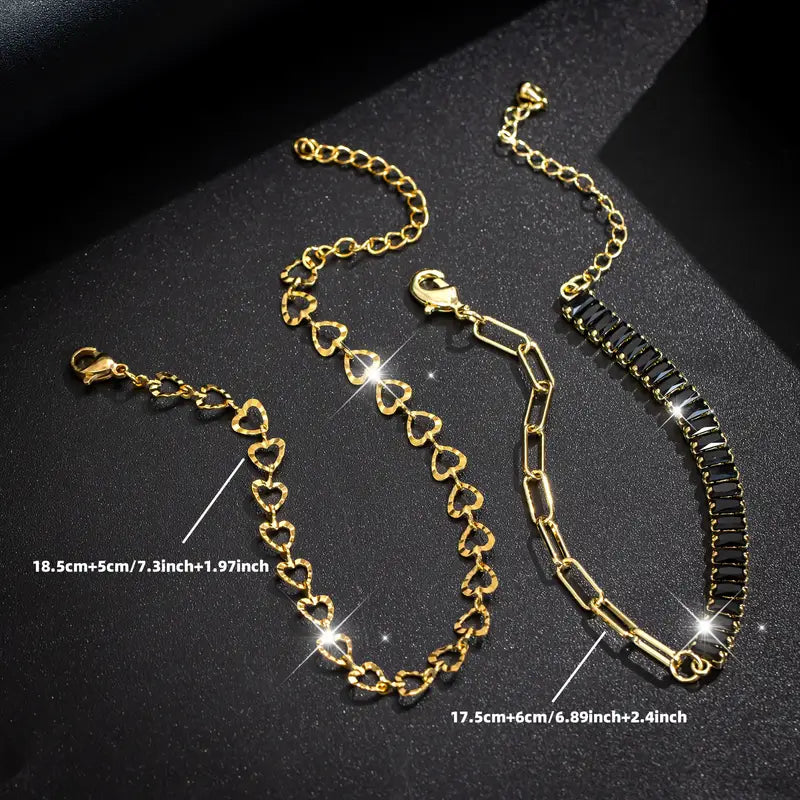 2pcs Spring/Summer Women's Fashion Heart Tennis Bracelet Jewelry Set, Vintage Gothic Style Halloween Bracelets.