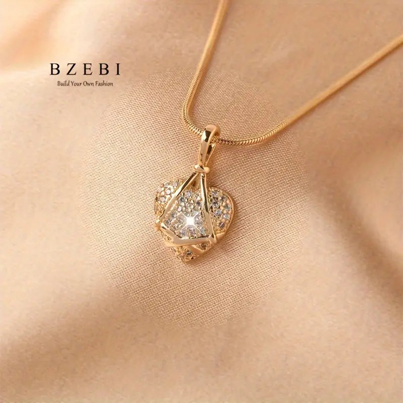 BZEBI 18K Golden Plated Cubic Synthetic Zirconia Necklace for Women.