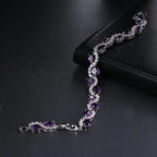 Radiant Luxury Purple Oval Link Bracelet - Exquisite Silvery Craftsmanship with Dazzling Zirconia Stones.