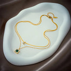 Vintage Sexy Double-Layer Choker Necklace with Rhinestone Detail and Square Pendant