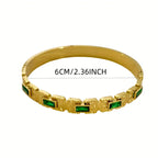 Vintage Inlay Green Zirconia Rectangle Stainless Steel Bangles Bracelets For Women