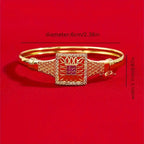 Vintage Dubai-Inspired Golden-Tone Copper Bracelet with Pinkish-Red Cubic Synthetic Zirconia Stones.