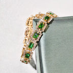 Women's Adjustable Bracelet - Emerald Green Gemstone-like Stones with Clear Rhinestones, Elegant Luxury Jewelry for Parties, Everyday & Formal Events -