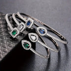 Elegant Geometric Cuff Bracelet with Sparkling Cubic Zirconia - Chic Women's Fashion Jewelry for Everyday & Festivals