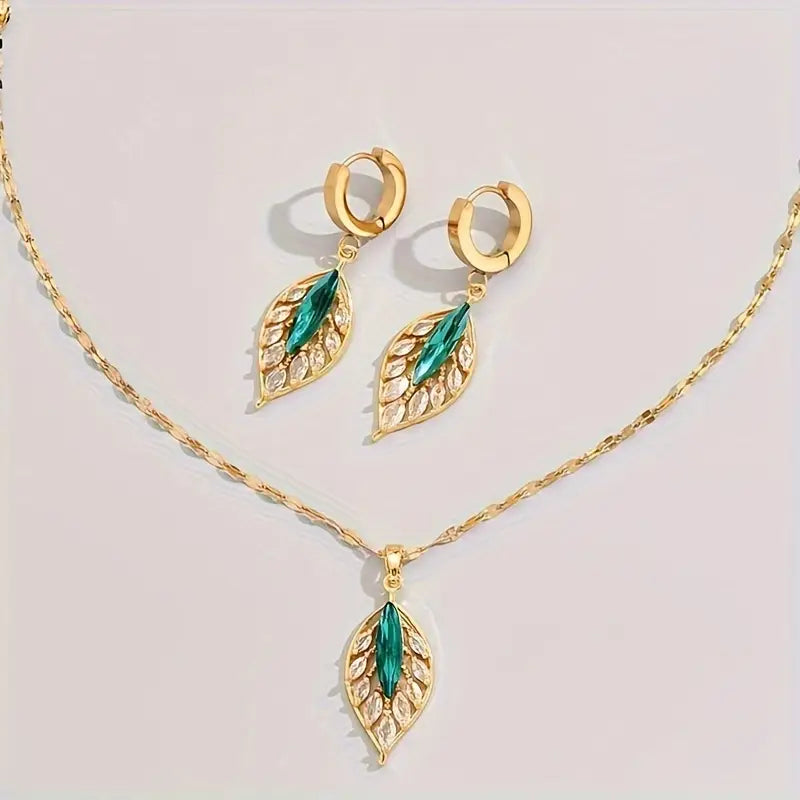 3pcs/set Luxury Stainless Steel Retro Leaves Necklace