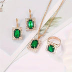 Luxurious 4pcs Square Jewelry Set for Women - Stainless Steel with Synthetic May Birthstone, Perfect for Casual Attire & Gifting
