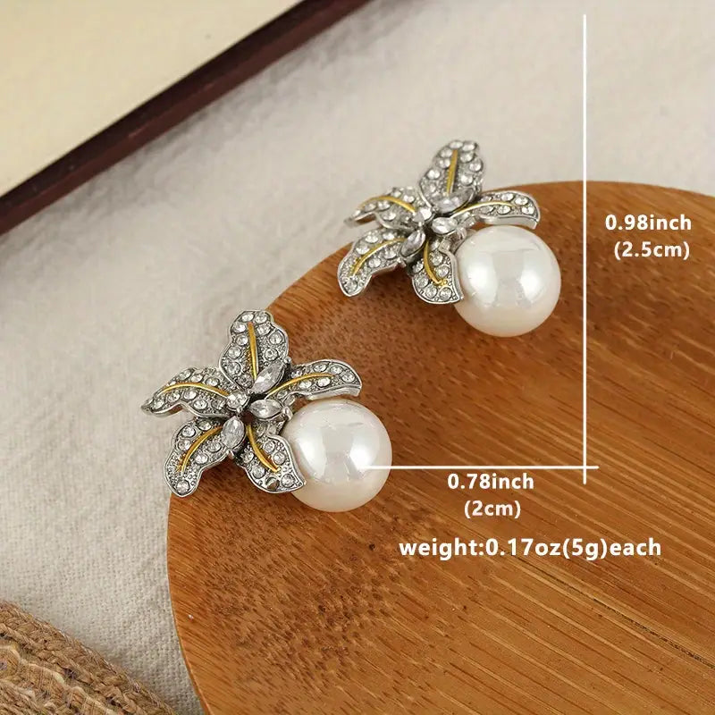 Gorgeous Flower Imitation Pearl Earrings Women Luxury Inlaid Sparkling CZ Stone Fashion Wedding Jewelry Wholesale Lots
