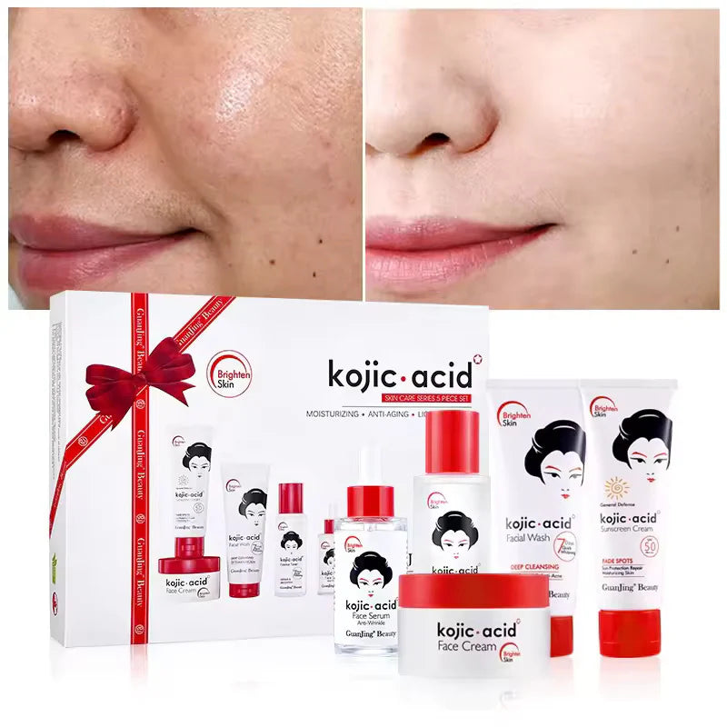 Guanjing Kojic Acid Whitening Anti Aging Skin Care Set 5Pcs