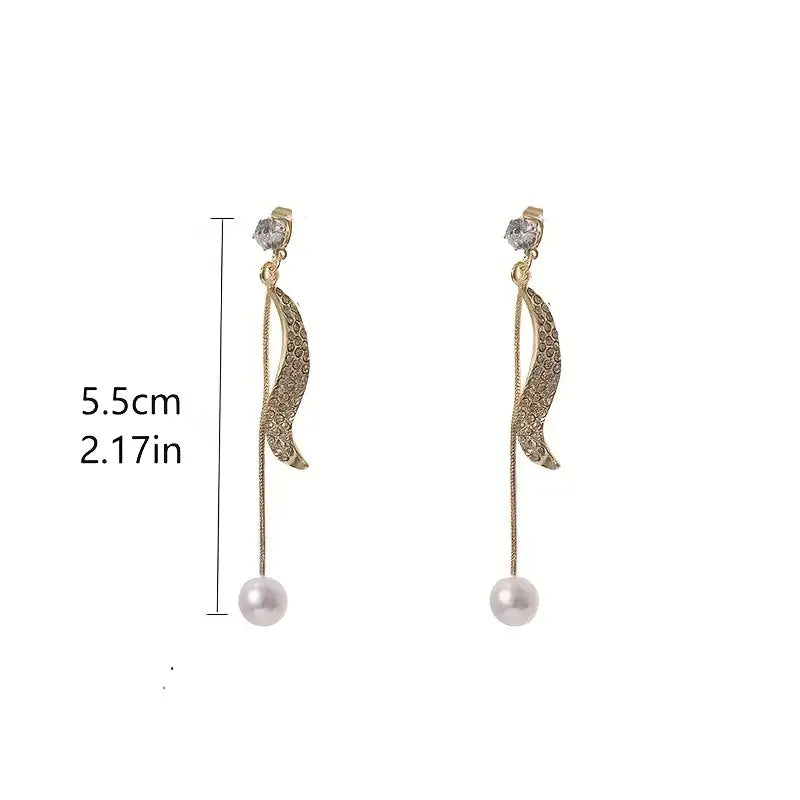 Elegant Geometric Imitation Pearl Tassel Dangle Earrings, Vintage Style.