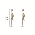 Elegant Geometric Imitation Pearl Tassel Dangle Earrings, Vintage Style.