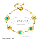 French Vintage-Inspired Golden Clover & Turquoise Stainless Steel Bracelet.