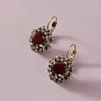 Women's Vintage Floral Stud Earrings - Golden-Tone Rhinestone Flower Jewelry with Green Gemstone