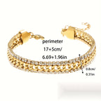 Adjustable Stainless Steel Women's Bracelet with Sparkling Accents - Elegant Golden