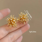 1 Pair Women'S Elegant Floral-like Stud Earrings - Golden-Tone Floral Accent.