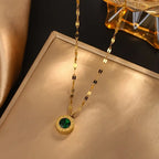 1pc Vintage Style 18K Golden Plated Necklace with Roman Numeral Pendant, Blue Rhinestone Accents, 304 Stainless Steel, Simple Elegance for Daily Wear & Parties