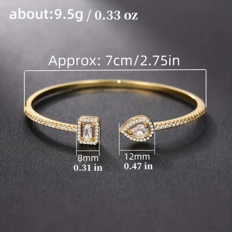 Elegant Geometric Cuff Bracelet with Sparkling Cubic Zirconia - Chic Women's Fashion Jewelry for Everyday & Festivals