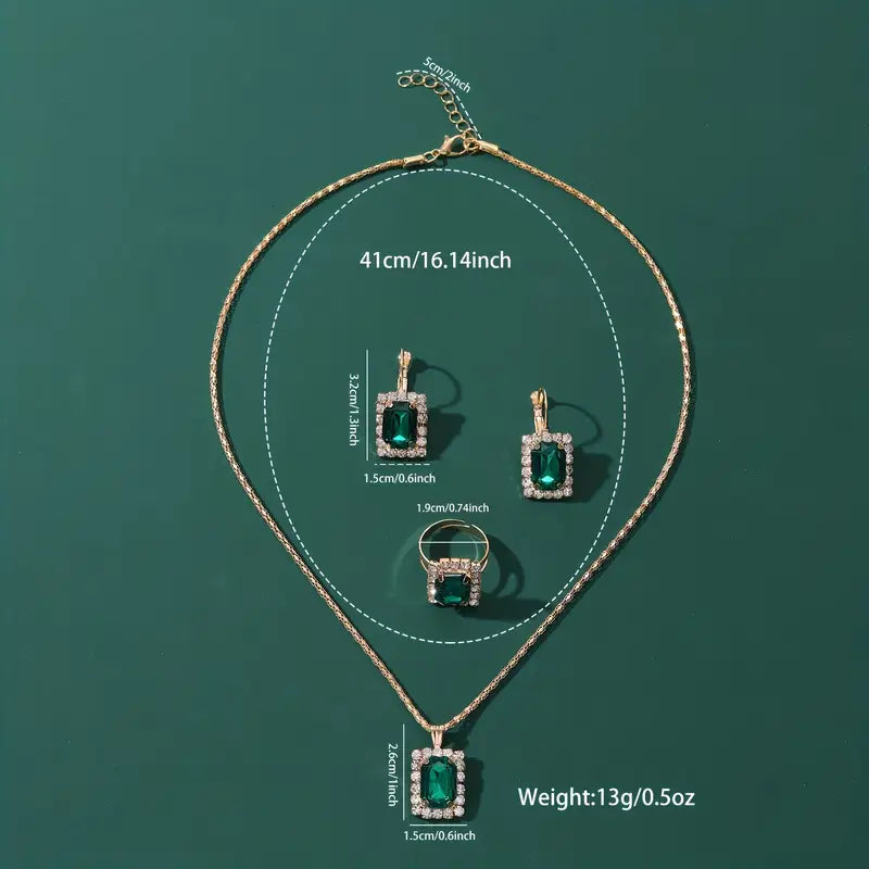 Luxurious 4pcs Square Jewelry Set for Women - Stainless Steel with Synthetic May Birthstone, Perfect for Casual Attire & Gifting
