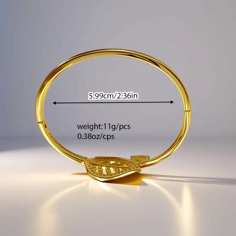 Radiant Brilliance Women's Golden-Tone Leaf Design Bracelet - 3D Inlay & Metal Mirror Finish.