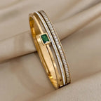 Elegant Stainless Steel Double Row Green Bracelet - Perfect Gift for Her, All-Season Wear