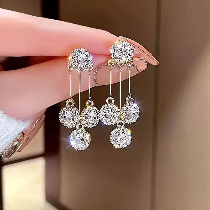 Exquisite Multi-Layered Synthetic Synthetic Zirconia Earrings.