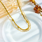 European And American Fashion Retro High-End Temperament Double-Layer Stacked Collarbone Chain Square Synthetic Gemstone Accessory Necklace