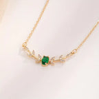 Elegant Copper Leaf & Branch Necklace with Cubic Zirconia for Women.