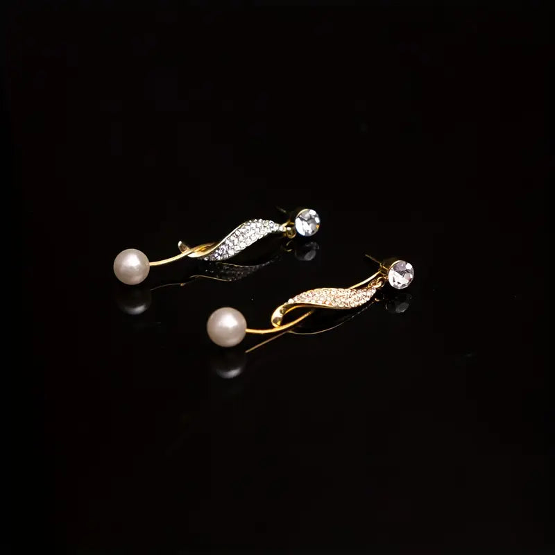 Elegant Geometric Imitation Pearl Tassel Dangle Earrings, Vintage Style.