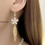 Elegant Uv-Coated Alloy Drop Earrings with Tassel Design - Stainless Steel Studs.