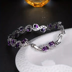 Radiant Luxury Purple Oval Link Bracelet - Exquisite Silvery Craftsmanship with Dazzling Zirconia Stones.