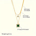 Vintage Sexy Double-Layer Choker Necklace with Rhinestone Detail and Square Pendant