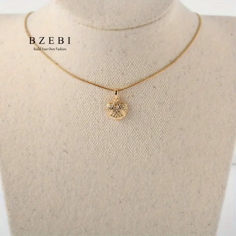 BZEBI 18K Golden Plated Cubic Synthetic Zirconia Necklace for Women.