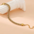 Adjustable Stainless Steel Women's Bracelet with Sparkling Accents - Elegant Golden