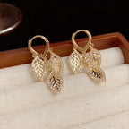 Elegant Drop Earrings Golden Leaf Design.