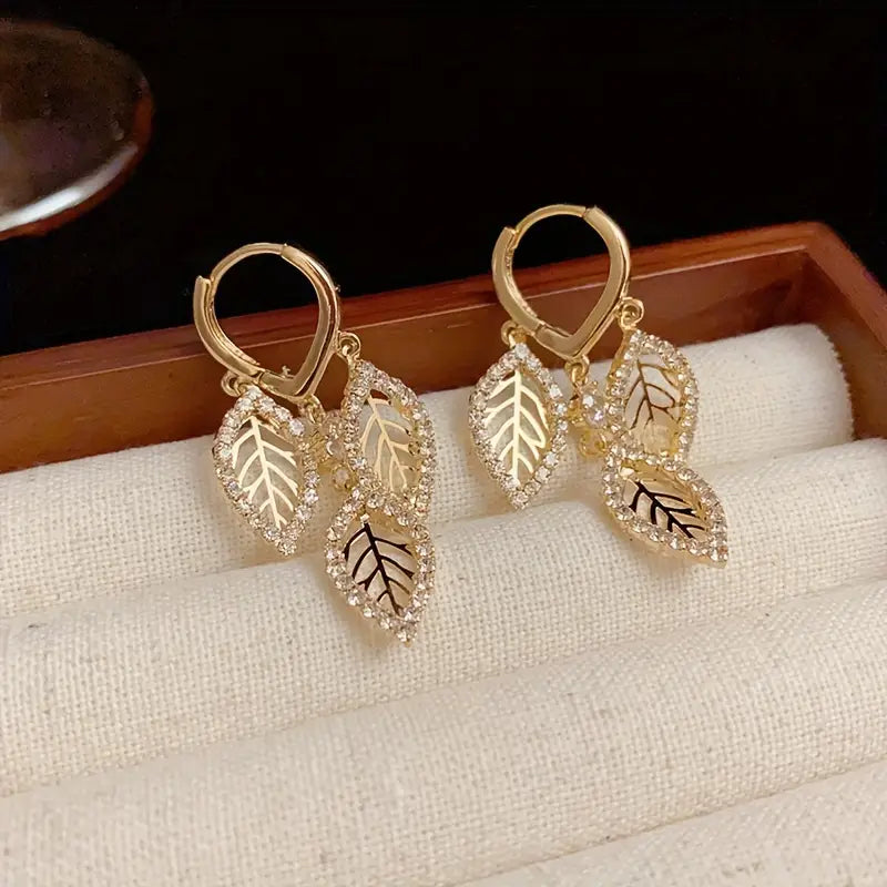 Elegant Drop Earrings Golden Leaf Design.