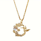 Elegant Synthetic Zirconia Bird And Floral Pendant Necklace.