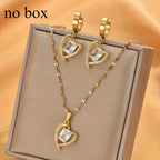 A Set of 3pcs of Stainless Steel Gold-Plated Cubic Zirconia Heart Earrings, Featuring a Light Luxury Romantic Style.