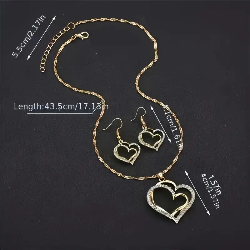 3pcs Women'S Heart Rhinestone Jewelry Set.