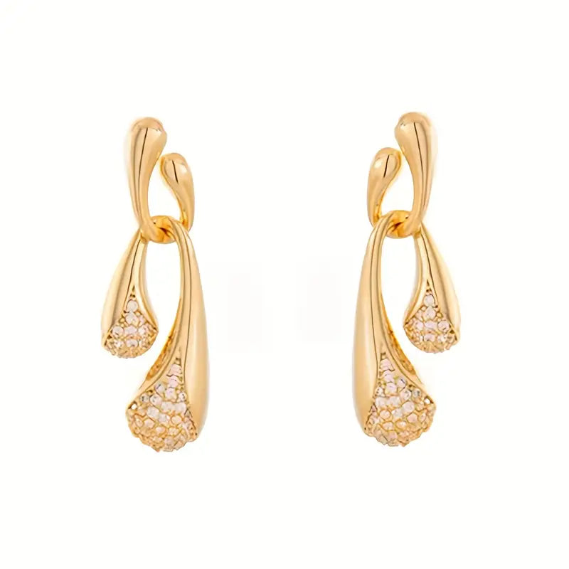 1 Pair Elegant Golden-Tone Drop Earrings with Sparkling Water Droplet Design.