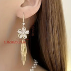 Elegant Uv-Coated Alloy Drop Earrings with Tassel Design - Stainless Steel Studs.