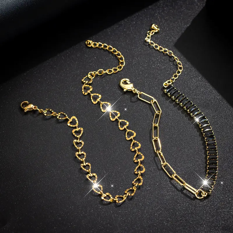 2pcs Spring/Summer Women's Fashion Heart Tennis Bracelet Jewelry Set, Vintage Gothic Style Halloween Bracelets.