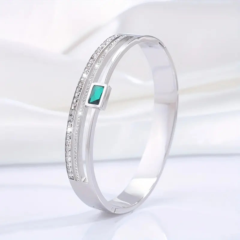 Elegant Stainless Steel Double Row Green Bracelet - Perfect Gift for Her, All-Season Wear